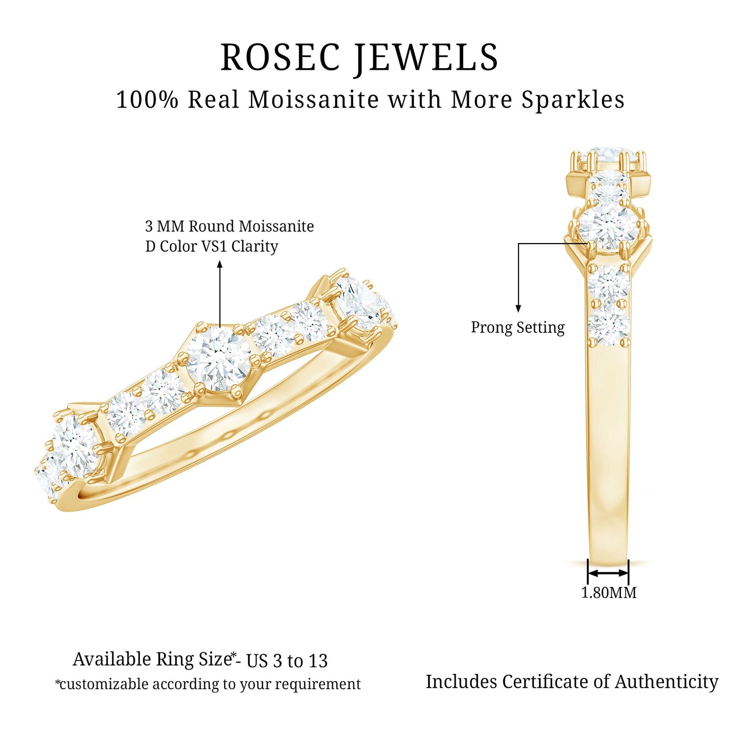 Round Cut Moissanite Half Eternity Band Ring