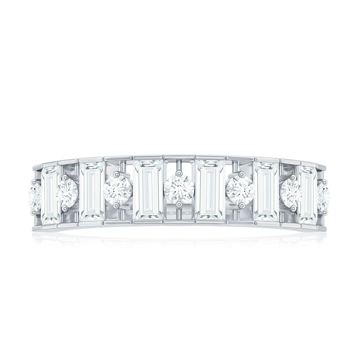 Baguette and Round Cut Moissanite Stackable Eternity Band