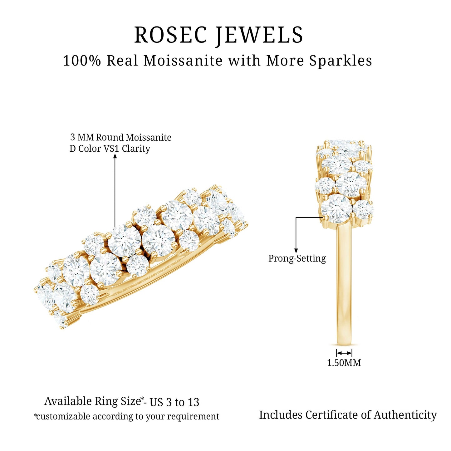 Cluster Moissanite Half Eternity Wedding Band For Her