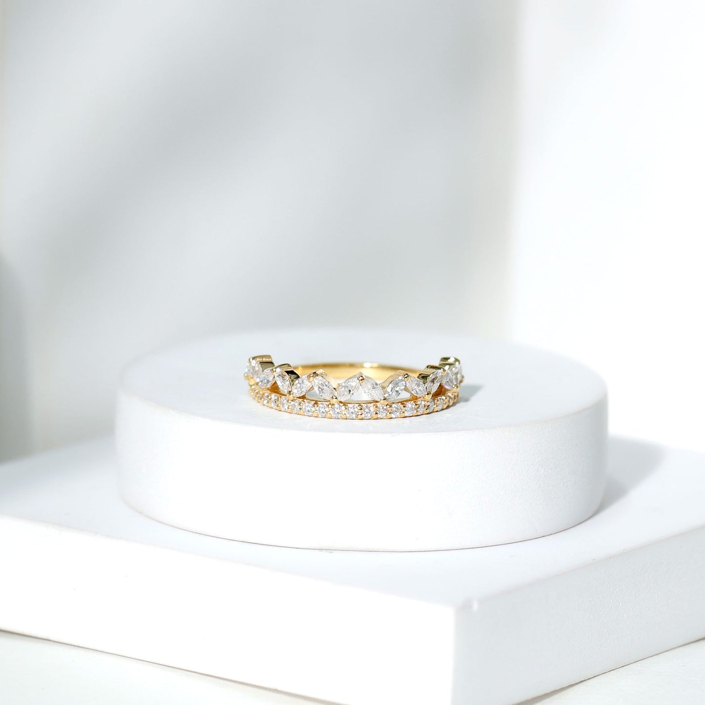 Certified Moissanite Half Eternity Wedding Band in Crown Style