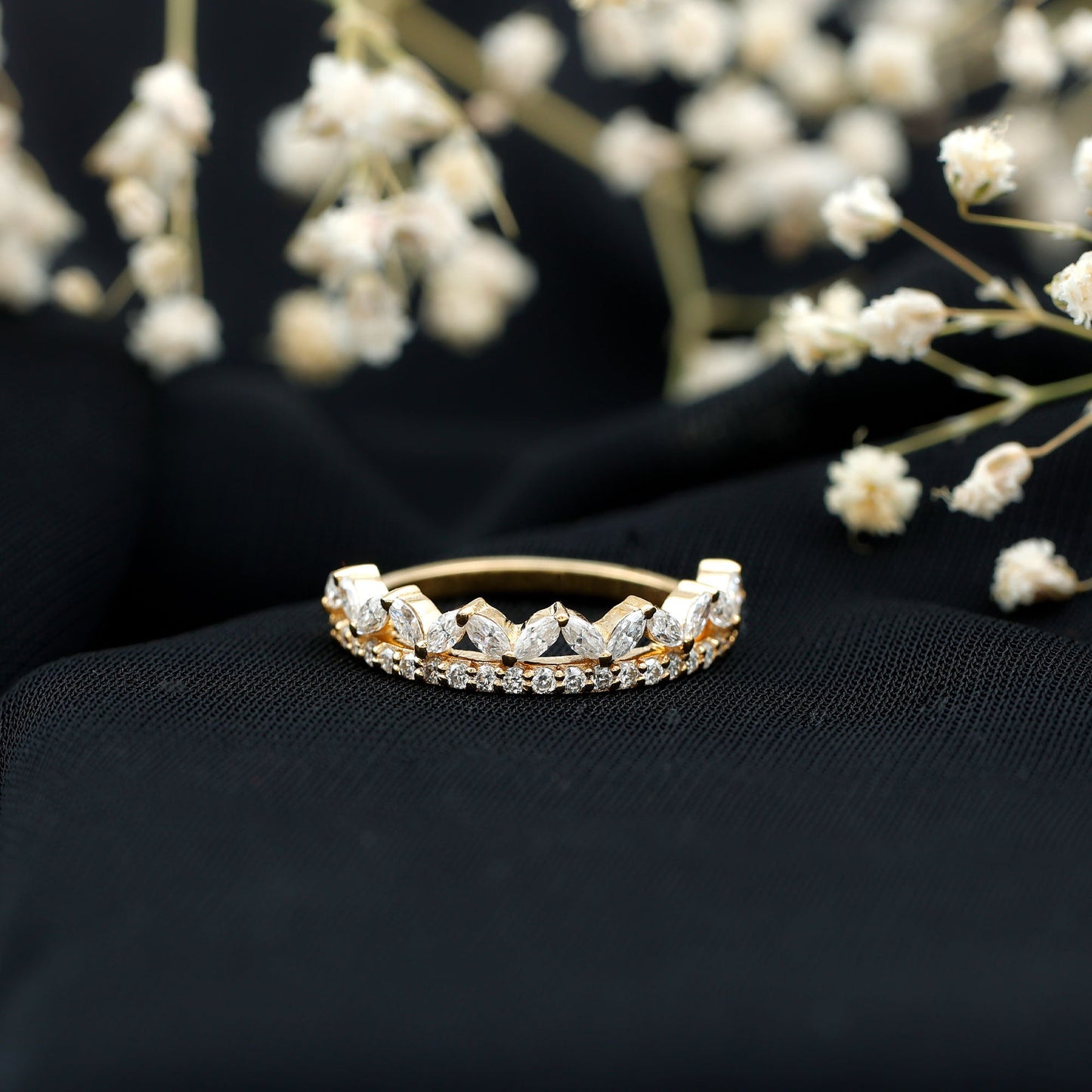 Certified Moissanite Half Eternity Wedding Band in Crown Style