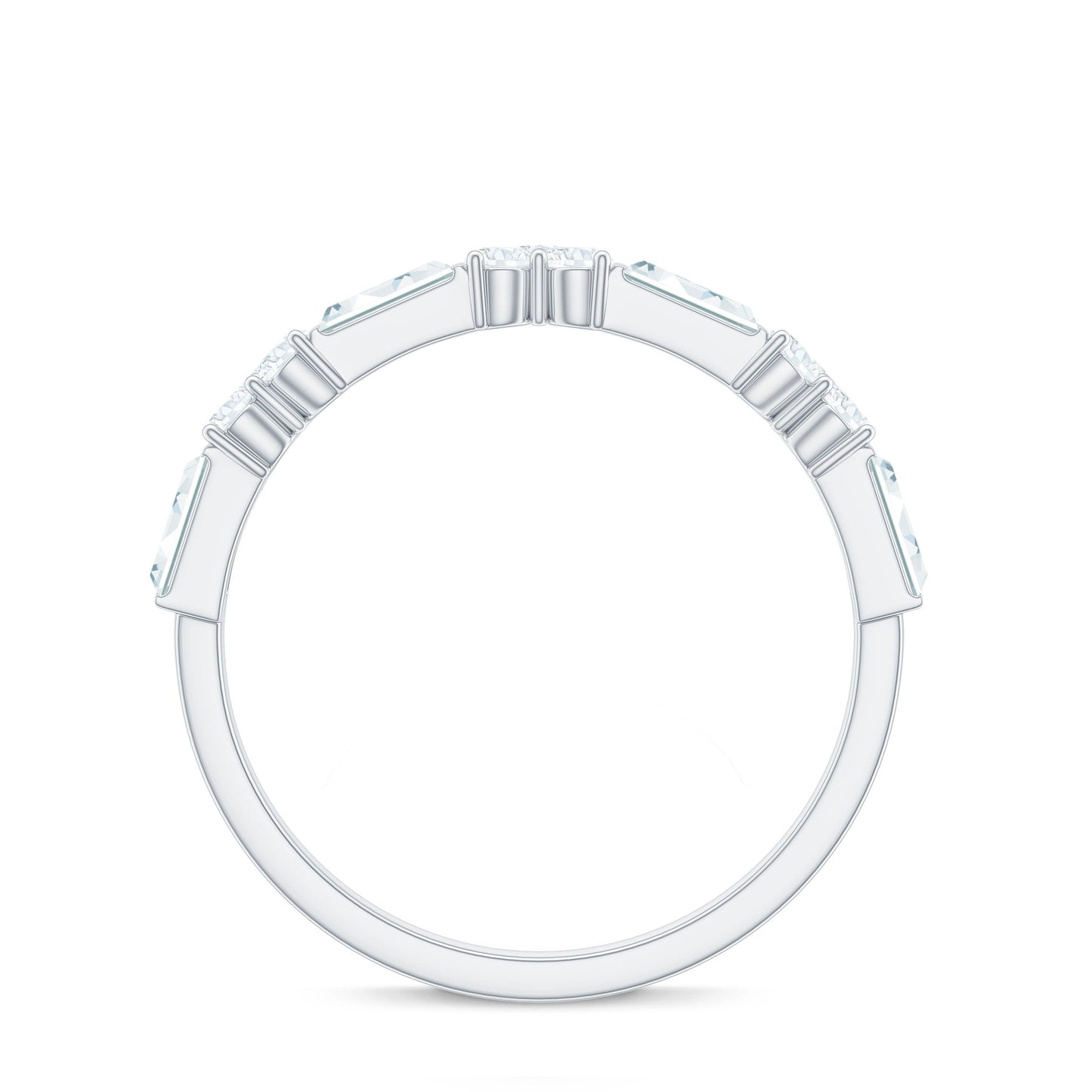 Certified Baguette and Round Moissanite Half Eternity Ring