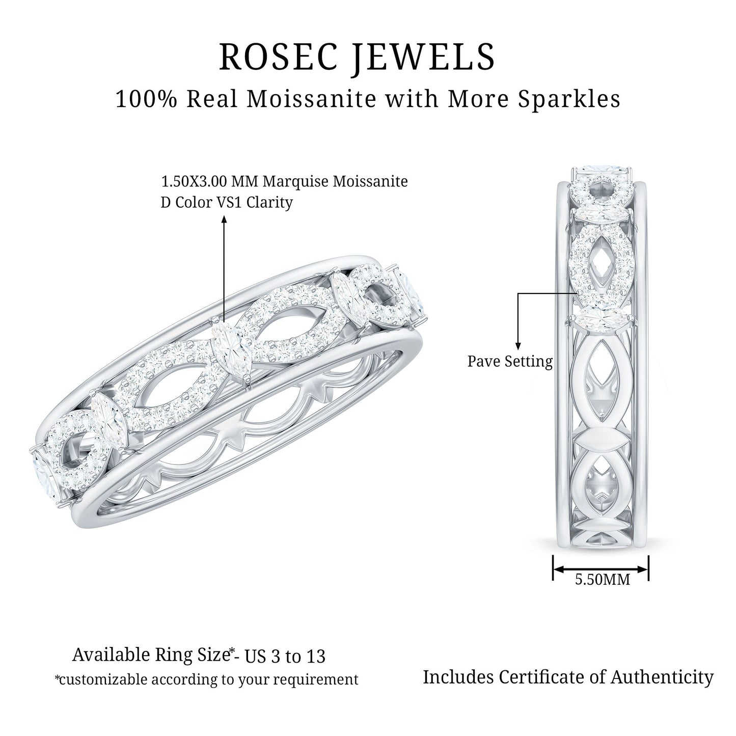 Certified Moissanite Infinity Wedding Band for Her