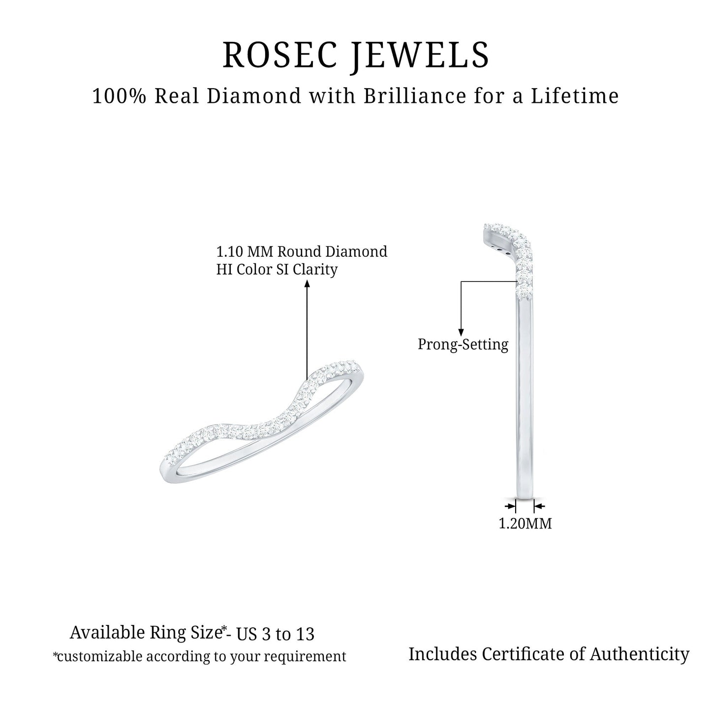 Real Diamond Curved Enhancer for Engagement Ring