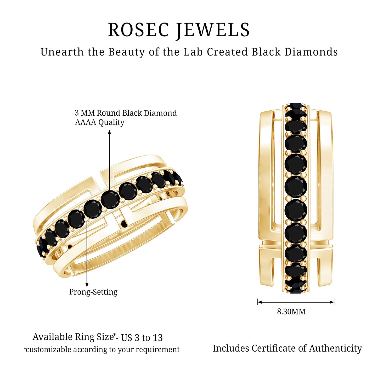 Certified Lab Created Black Diamond Wedding Band for Men
