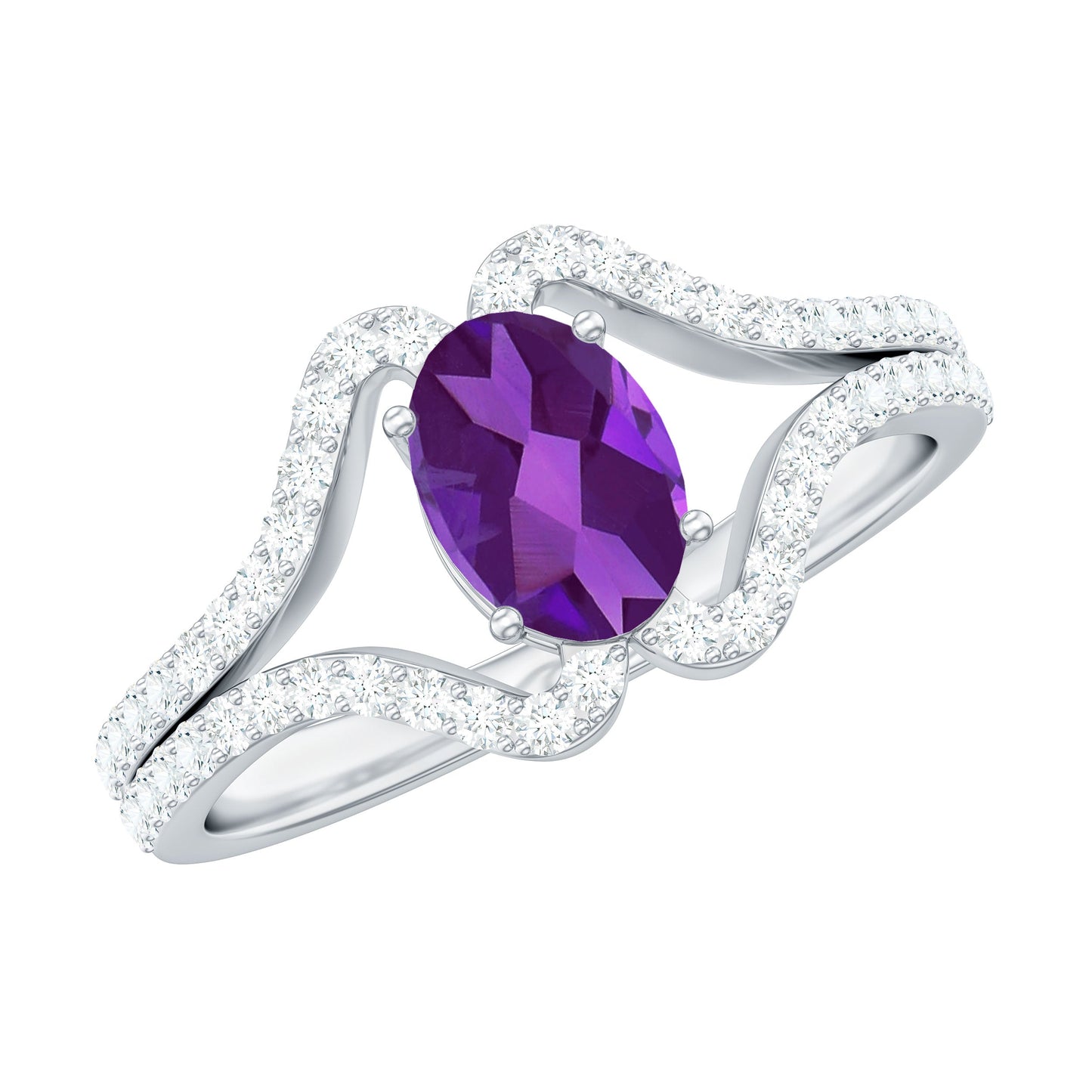 1 Carat Amethyst Oval Engagement Ring with Diamond Split Shank