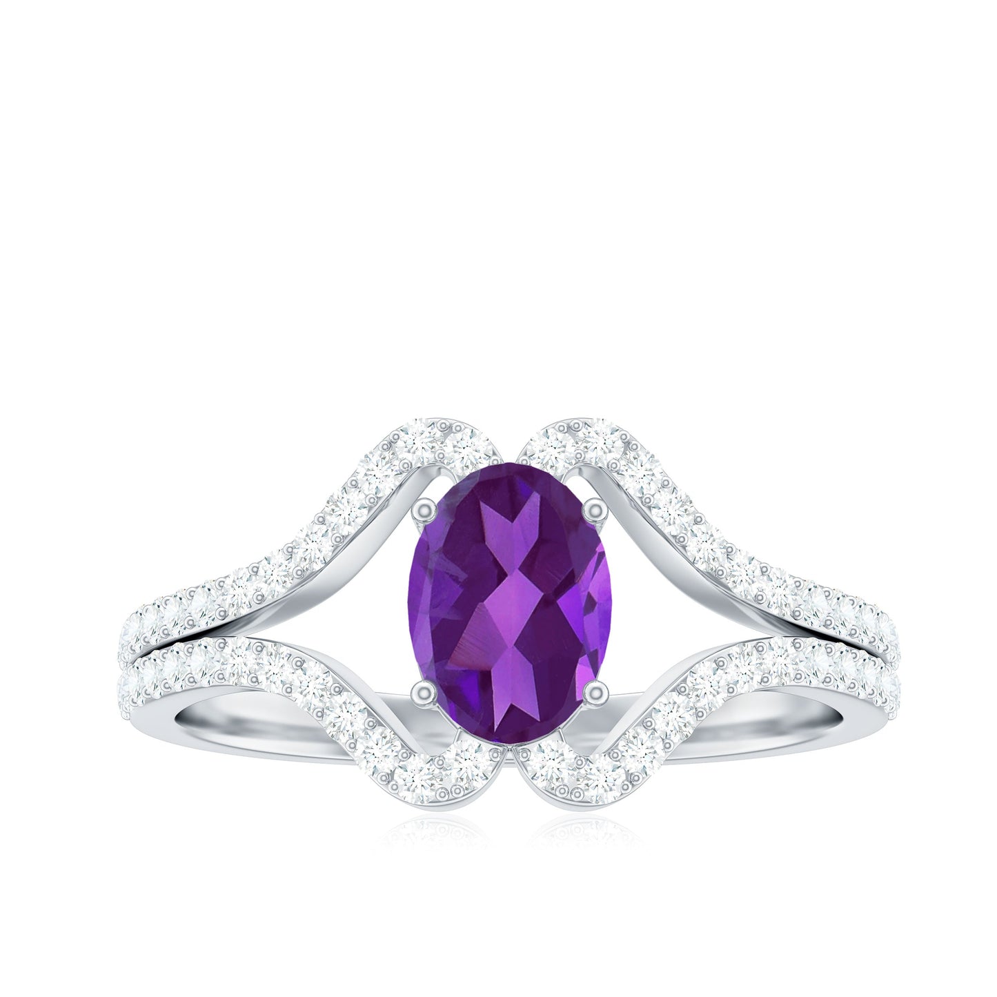 1 Carat Amethyst Oval Engagement Ring with Diamond Split Shank