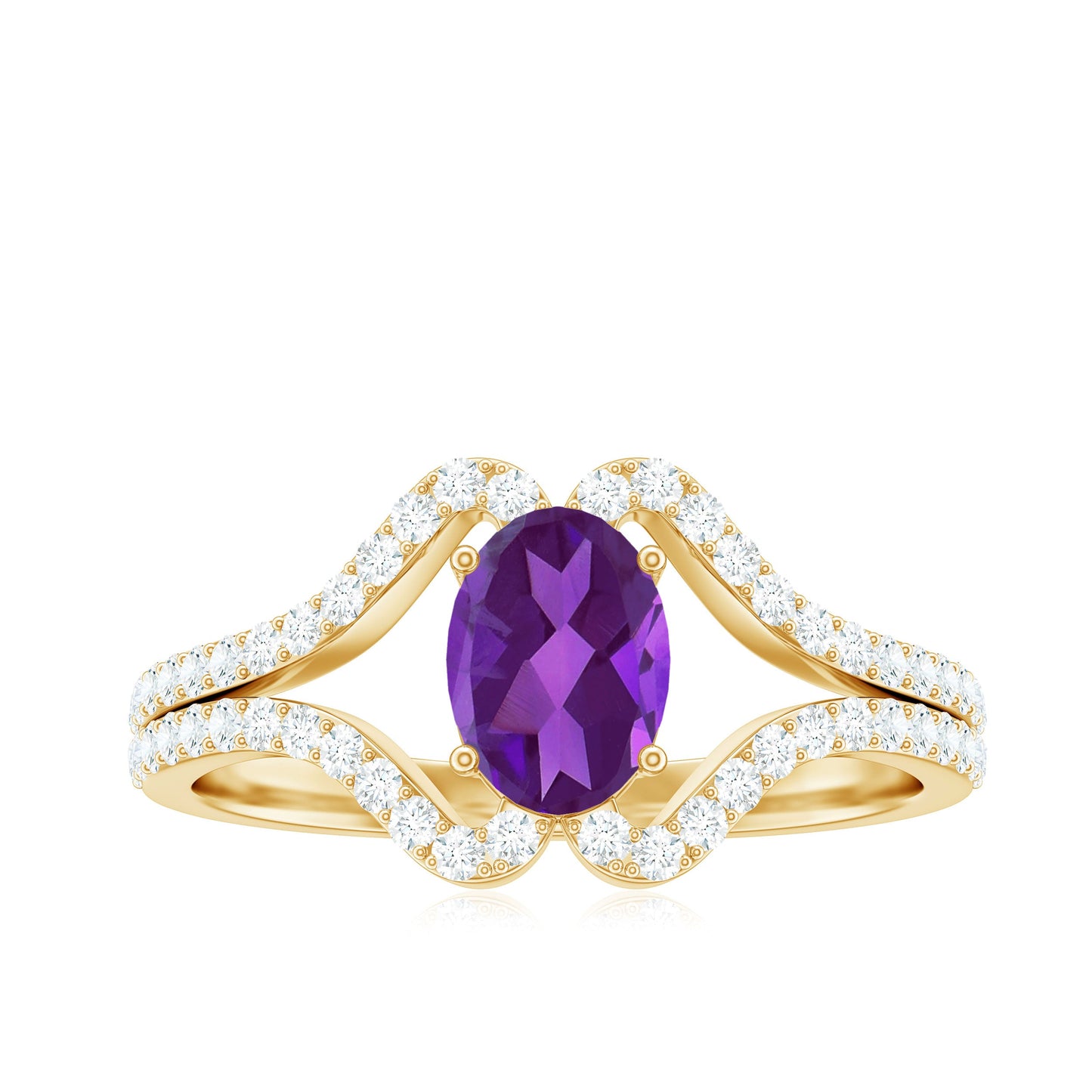 1 Carat Amethyst Oval Engagement Ring with Diamond Split Shank