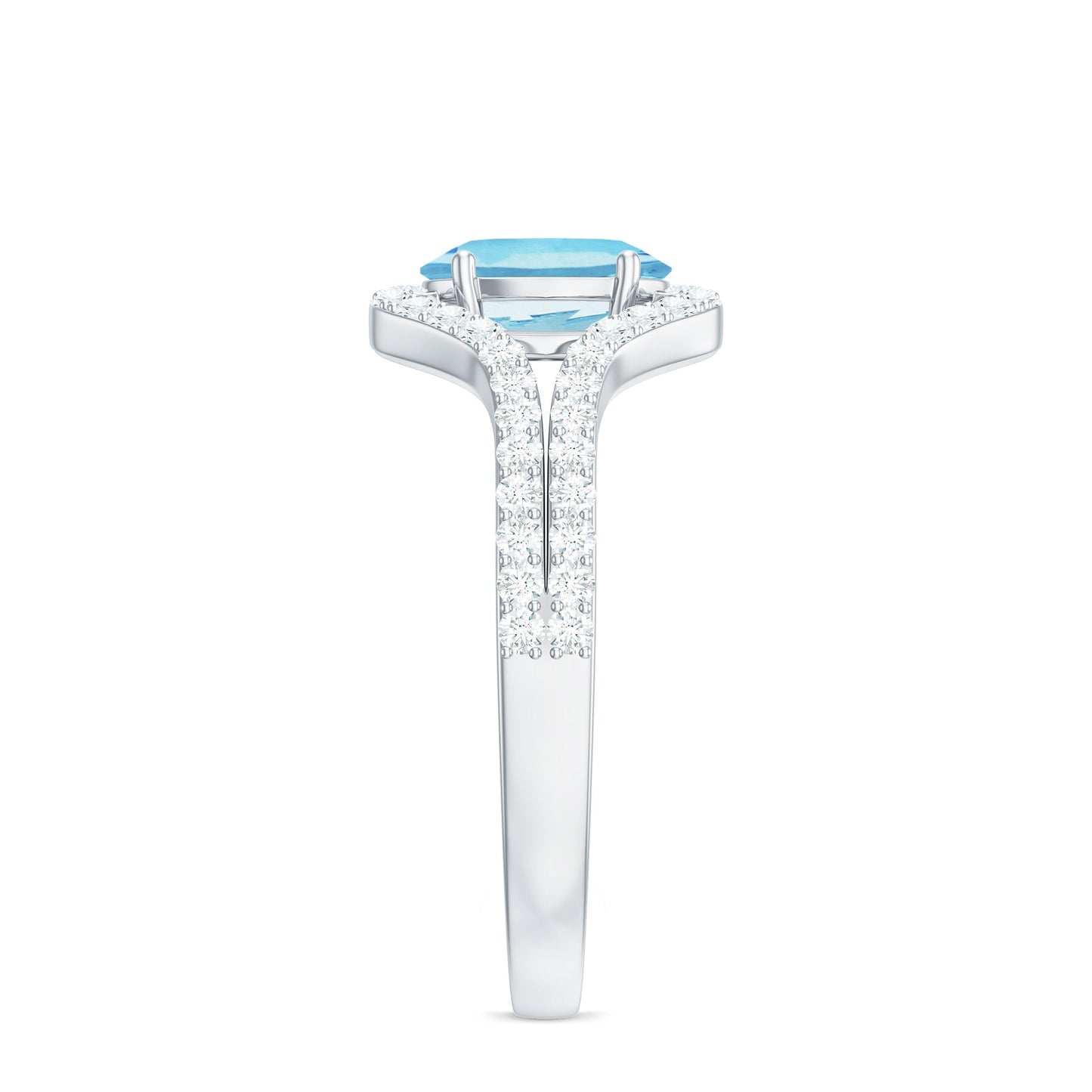 Designer Aquamarine Diamond Oval Engagement Ring with Split Shank