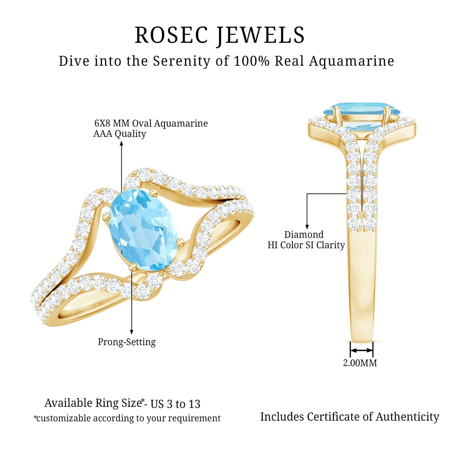 Designer Aquamarine Diamond Oval Engagement Ring with Split Shank