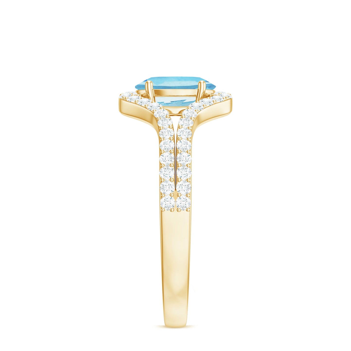 Designer Aquamarine Diamond Oval Engagement Ring with Split Shank