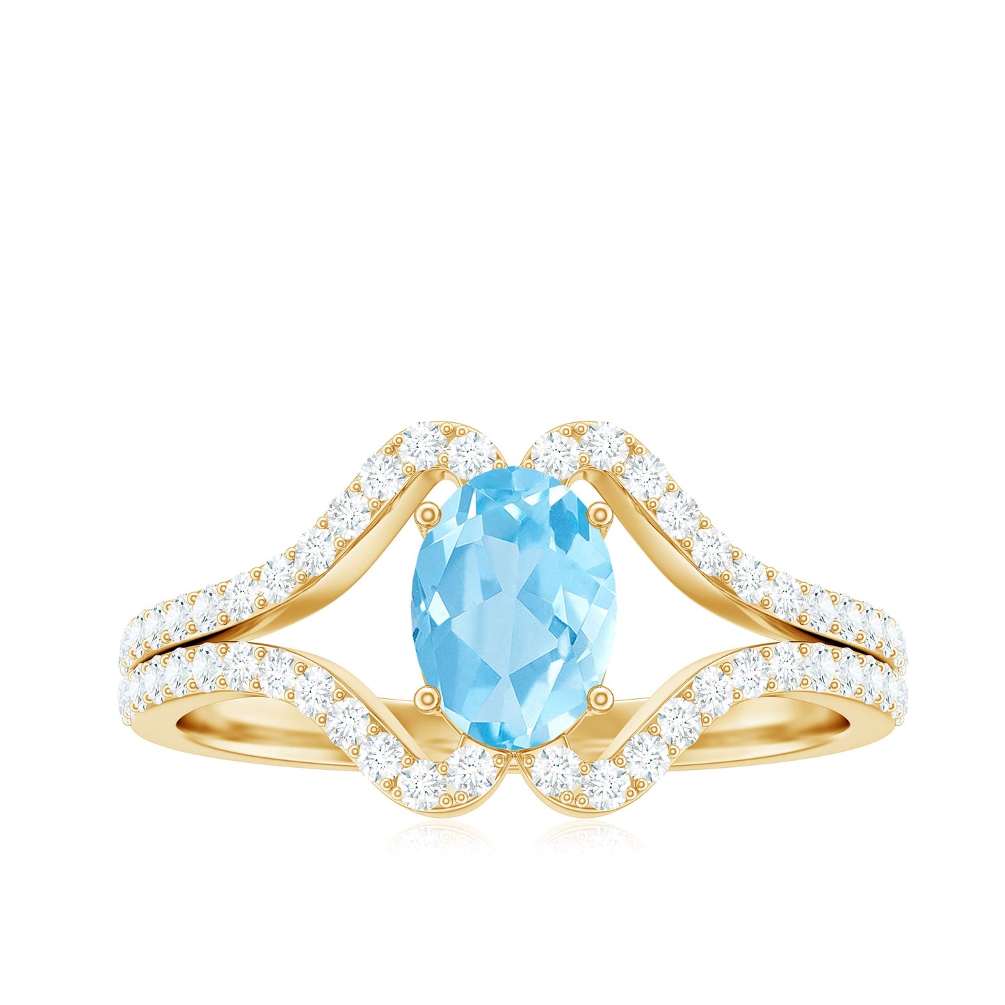 Designer Aquamarine Diamond Oval Engagement Ring with Split Shank