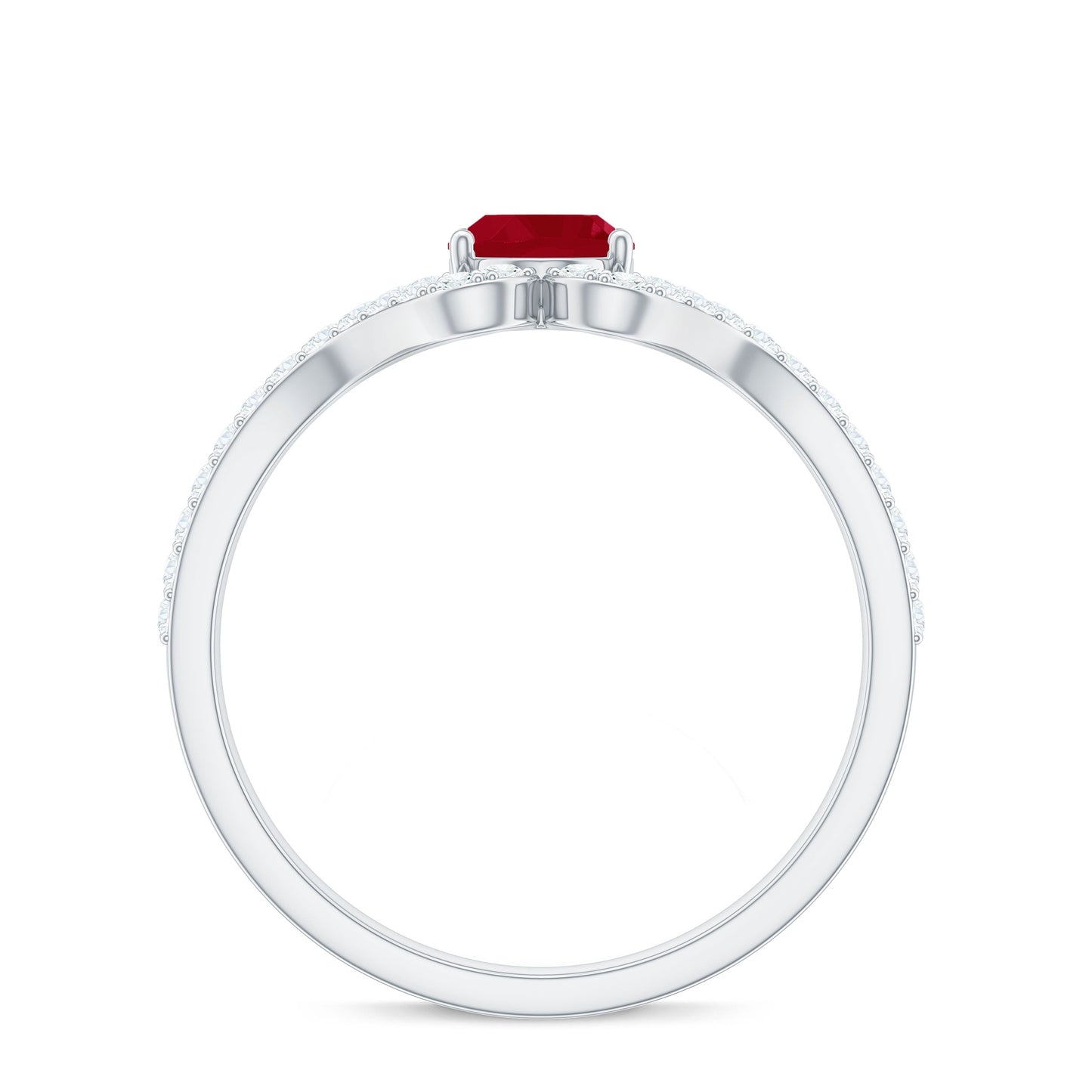 Natural 0.6 Carat Ruby Oval Engagement Ring with Diamond Split Shank