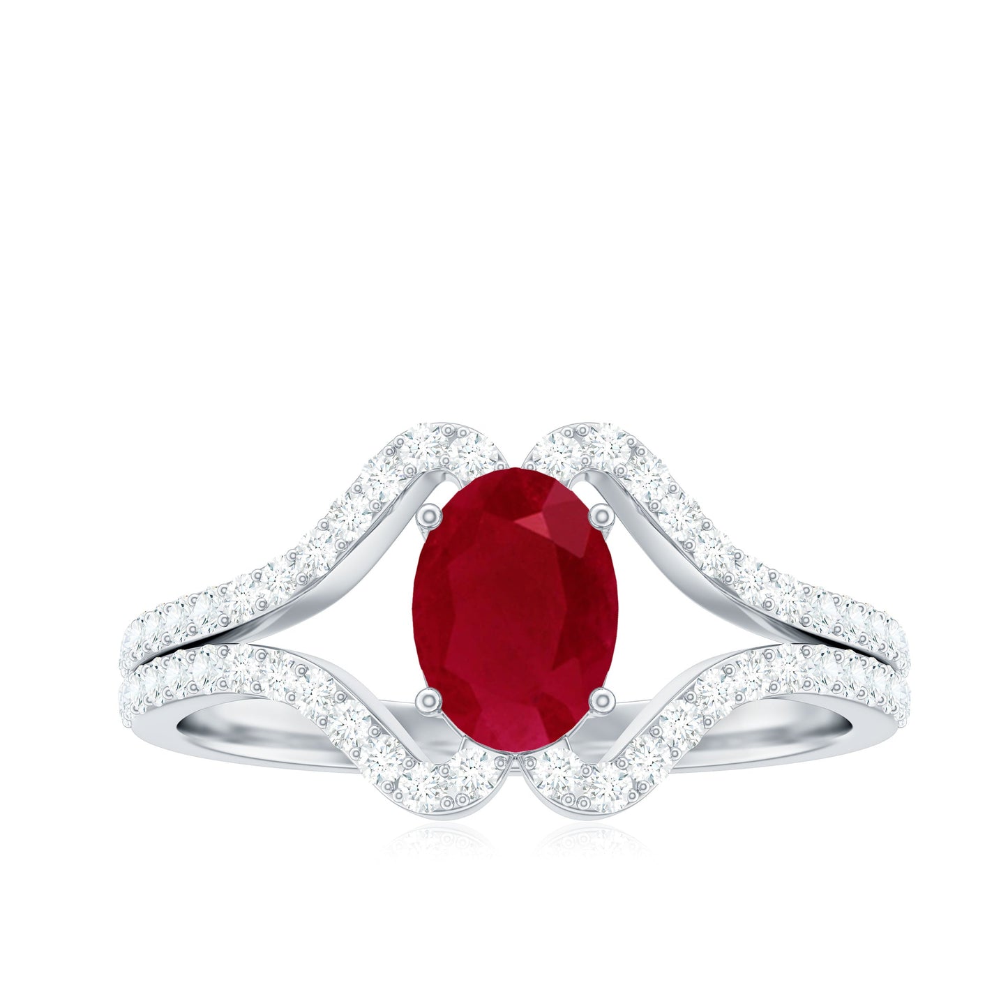 Natural 0.6 Carat Ruby Oval Engagement Ring with Diamond Split Shank