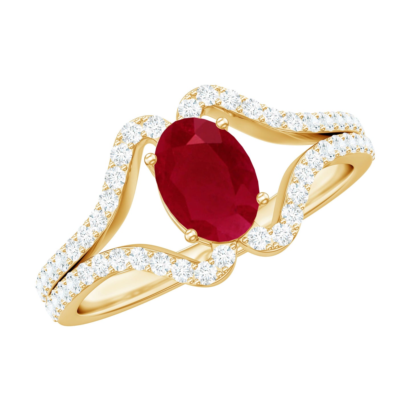 Natural 0.6 Carat Ruby Oval Engagement Ring with Diamond Split Shank