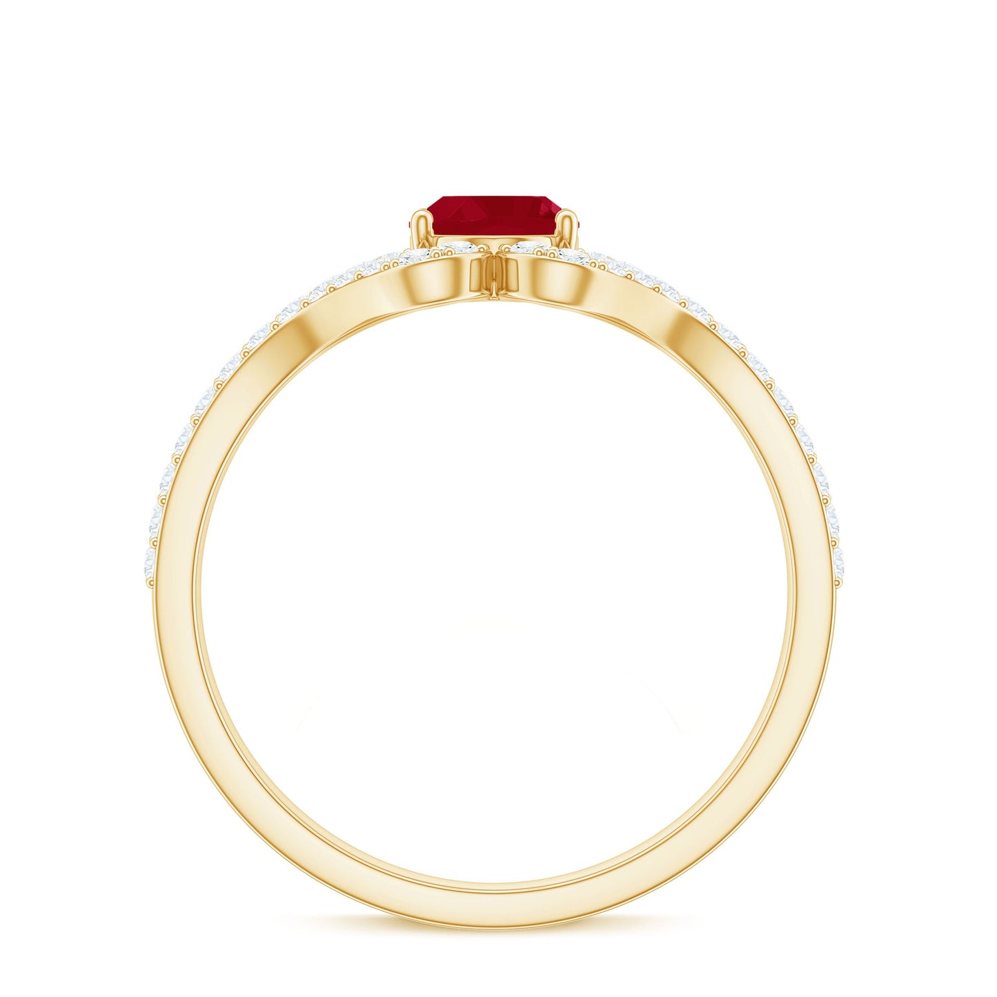 Natural 0.6 Carat Ruby Oval Engagement Ring with Diamond Split Shank