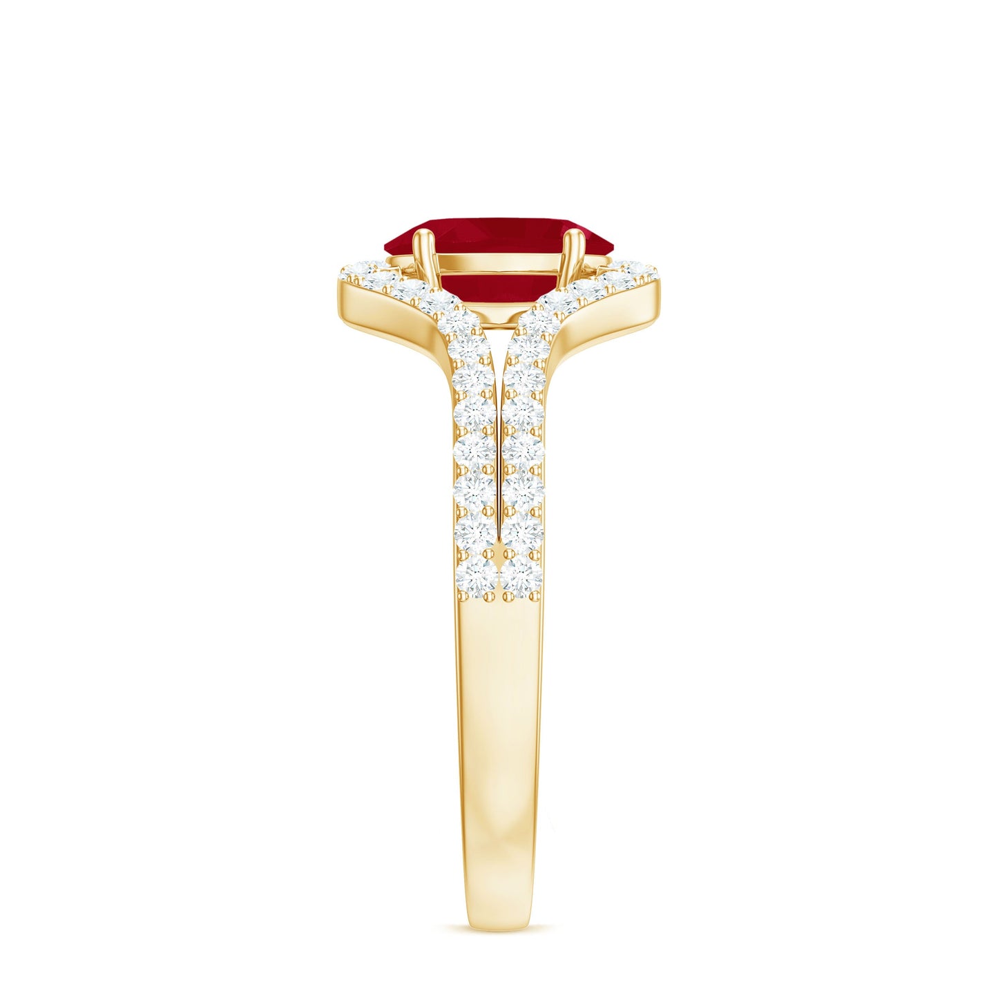 Natural 0.6 Carat Ruby Oval Engagement Ring with Diamond Split Shank