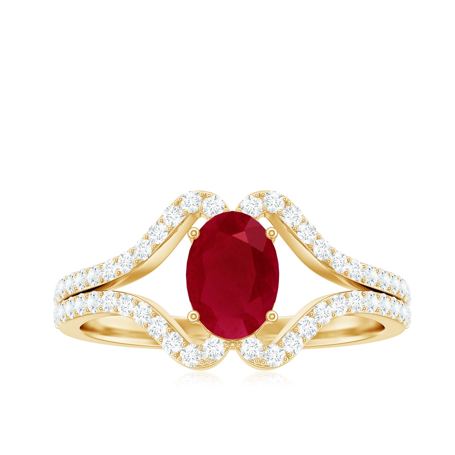 Natural 0.6 Carat Ruby Oval Engagement Ring with Diamond Split Shank