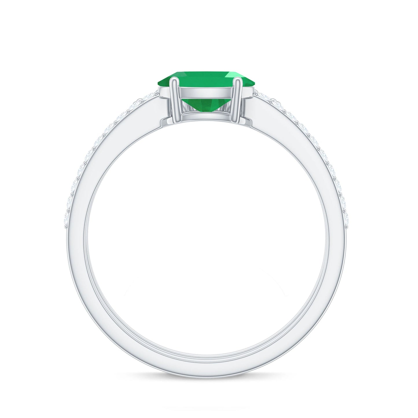 Natural Oval Emerald Diamond East West Engagement Ring and Wedding Band Set