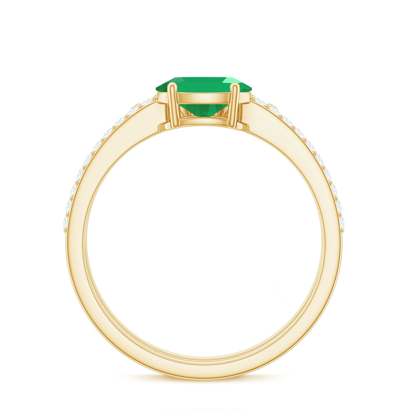Natural Oval Emerald Diamond East West Engagement Ring and Wedding Band Set