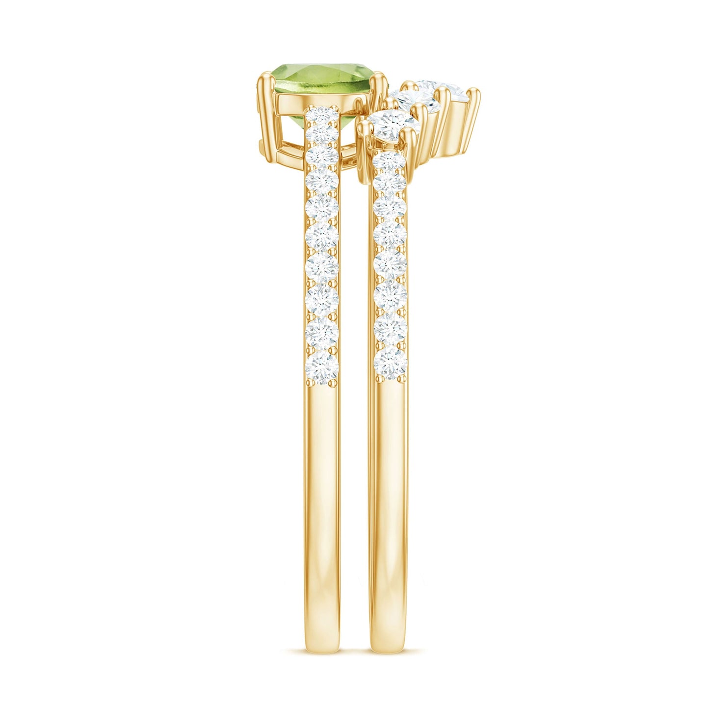 Natural 1 Carat Peridot Oval Wedding Engagement Ring Set with Diamond