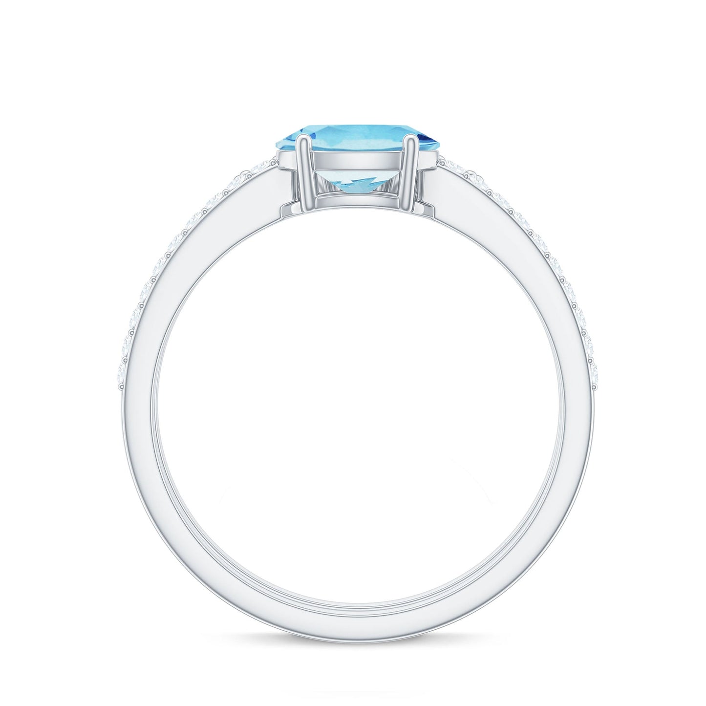 Real Oval Aquamarine Diamond East West Engagement Ring and Wedding Band Set