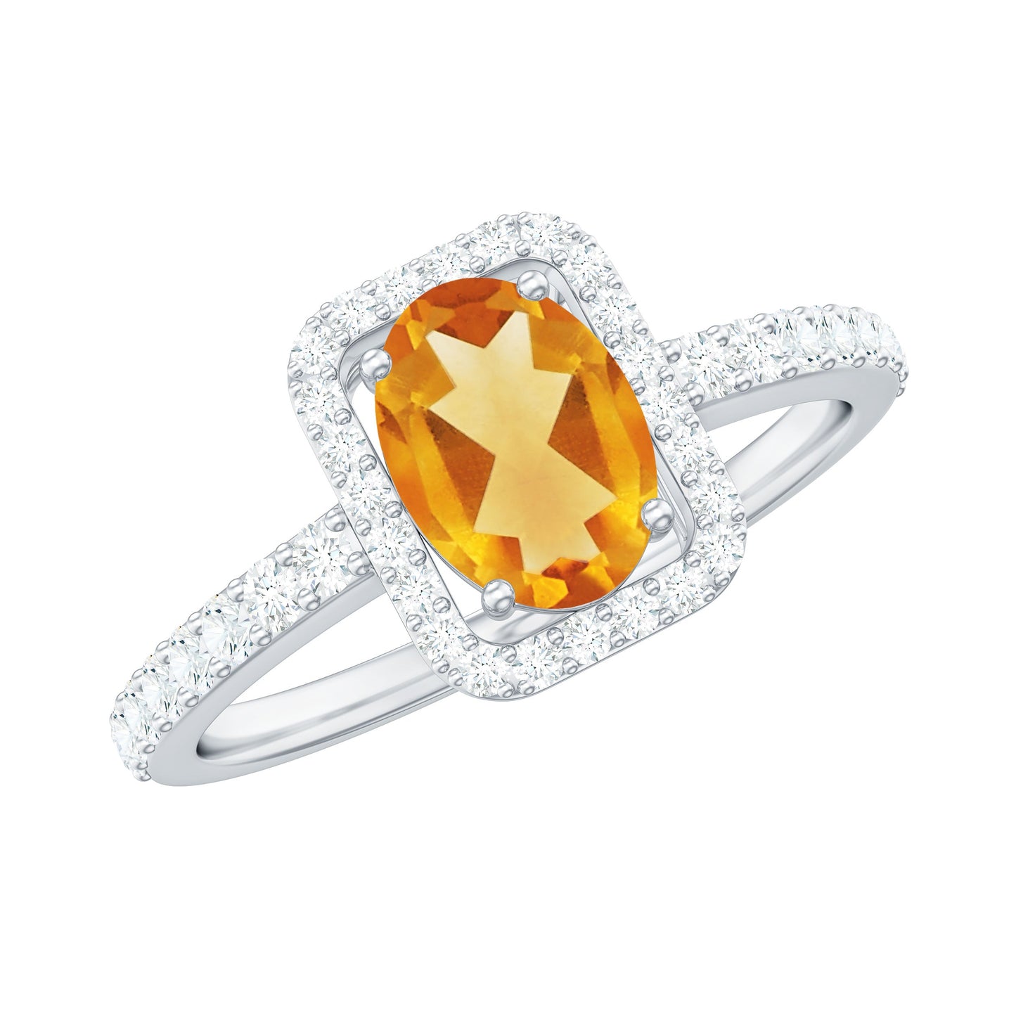 Real 1 Carat Citrine Oval Engagement Ring with Diamond Halo