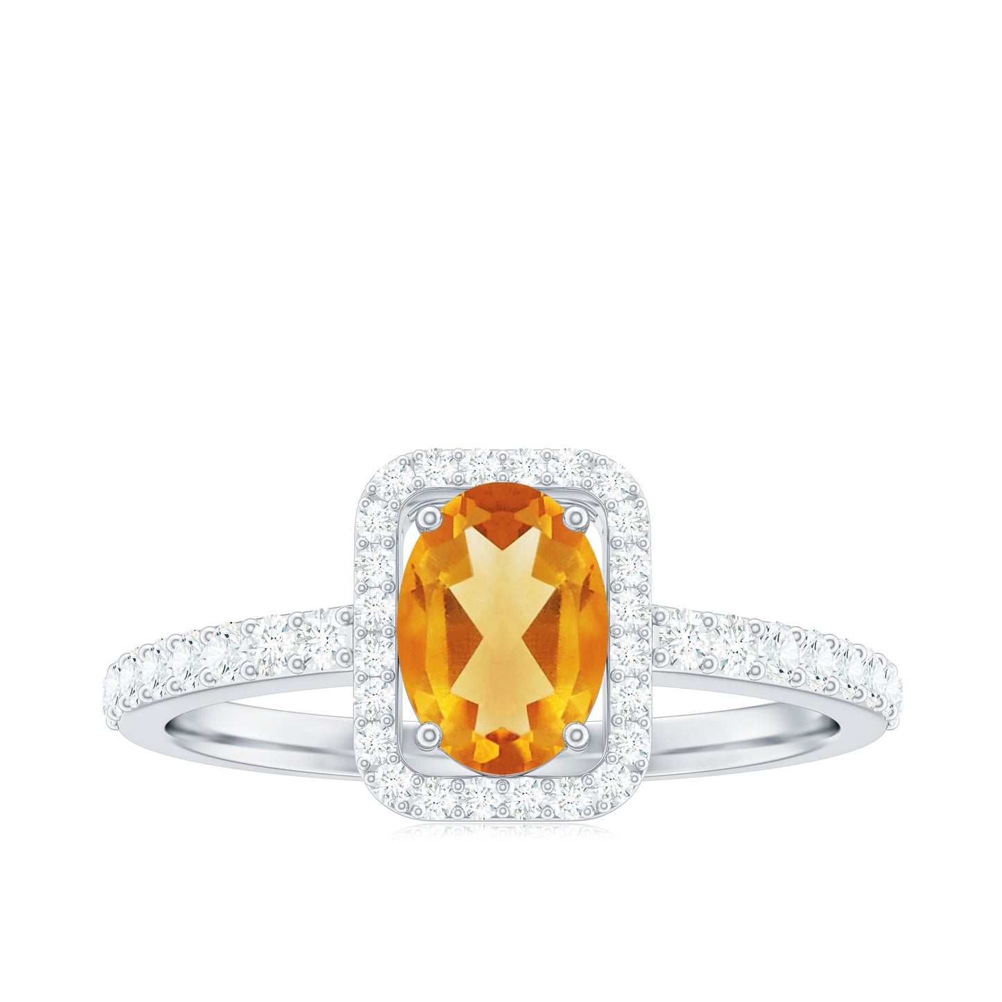 Real 1 Carat Citrine Oval Engagement Ring with Diamond Halo