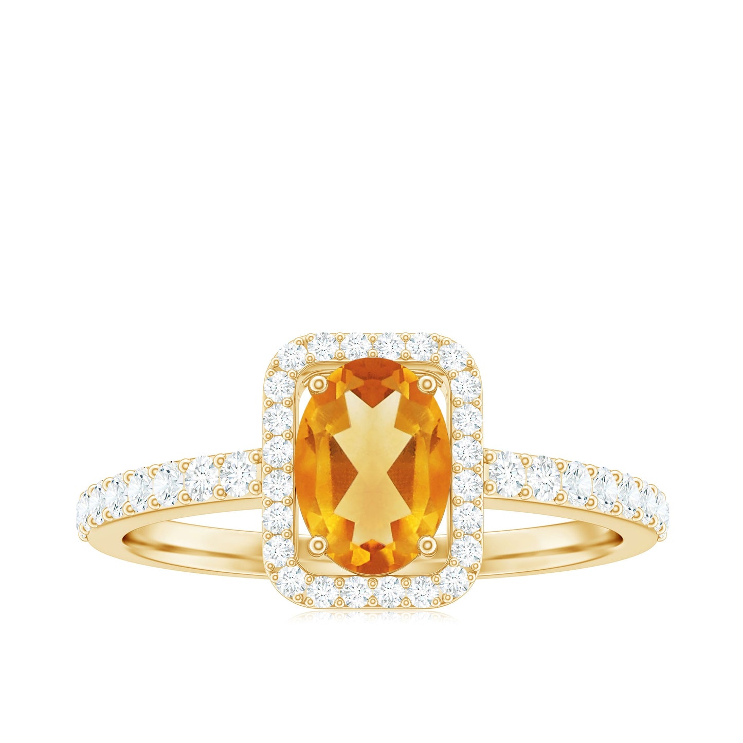 Real 1 Carat Citrine Oval Engagement Ring with Diamond Halo