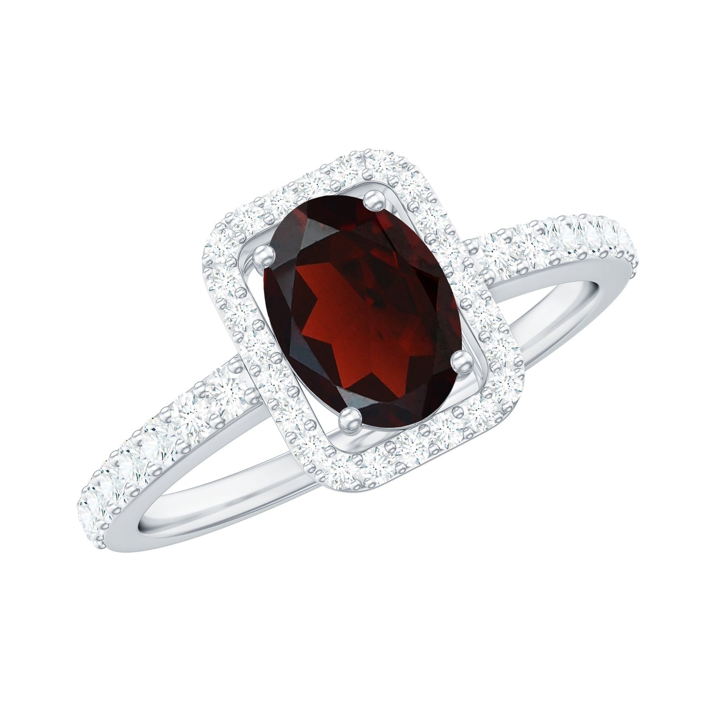 Classic 1.5 Carat Garnet Oval Engagement Ring with Diamond Halo