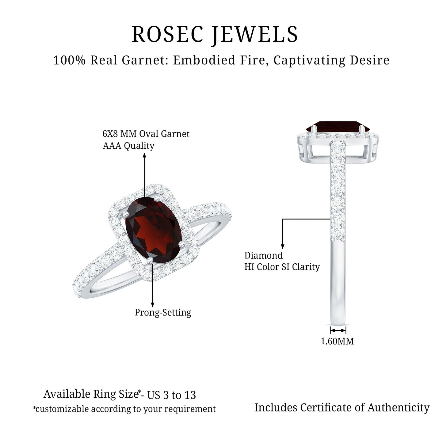 Classic 1.5 Carat Garnet Oval Engagement Ring with Diamond Halo
