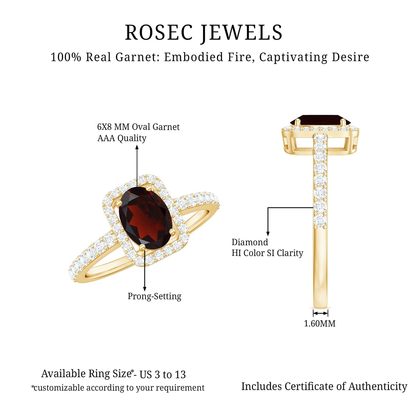 Classic 1.5 Carat Garnet Oval Engagement Ring with Diamond Halo