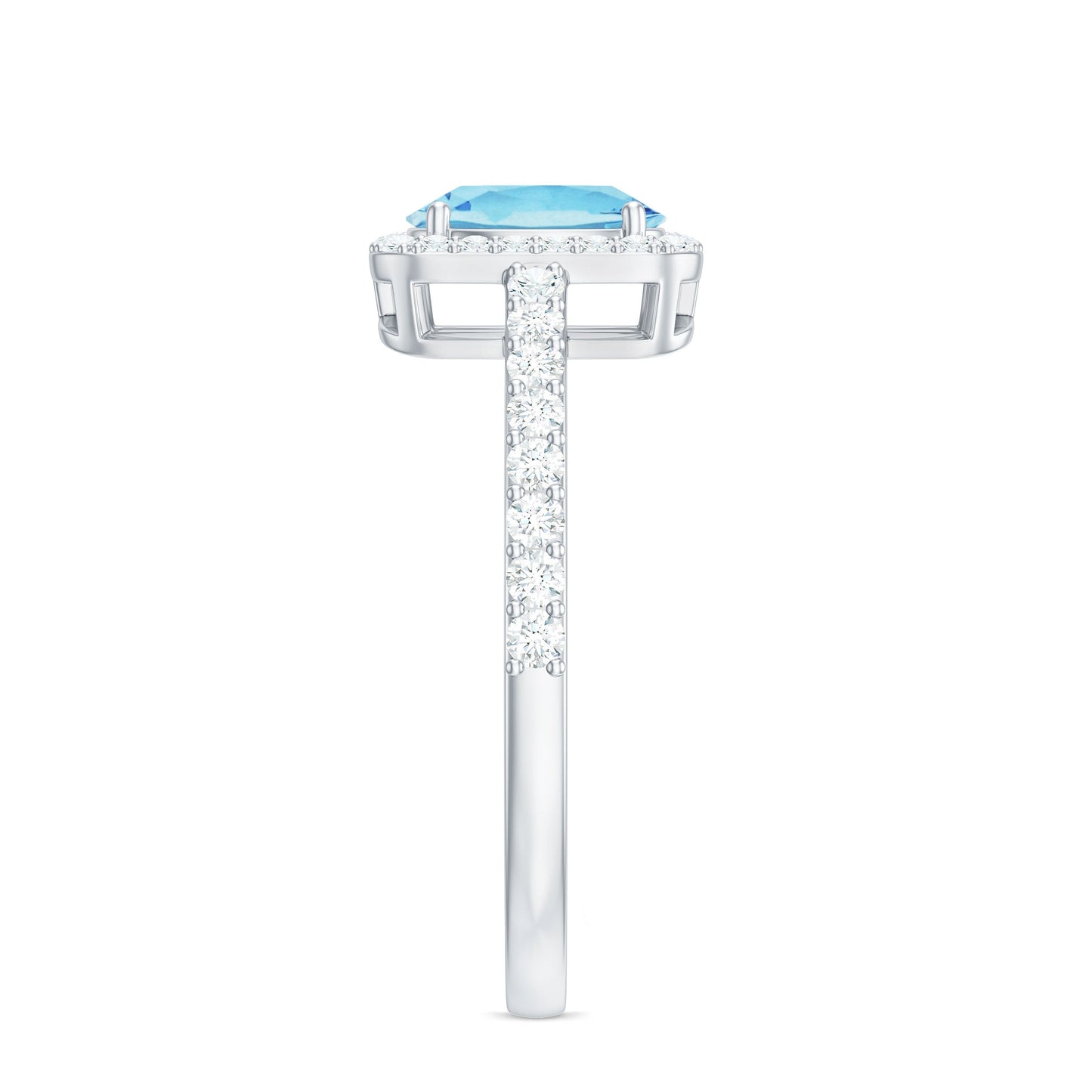 Certified Real Aquamarine Oval Engagement Ring with Diamond Halo