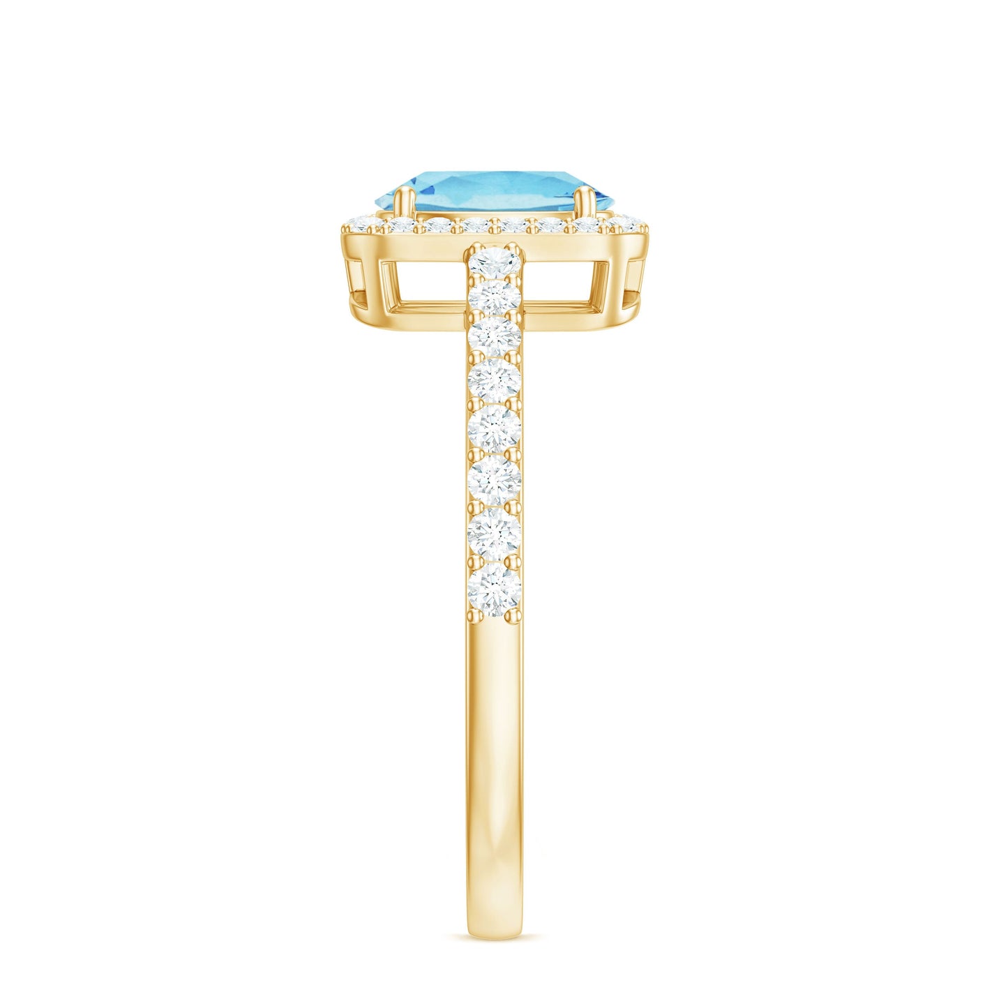 Certified Real Aquamarine Oval Engagement Ring with Diamond Halo
