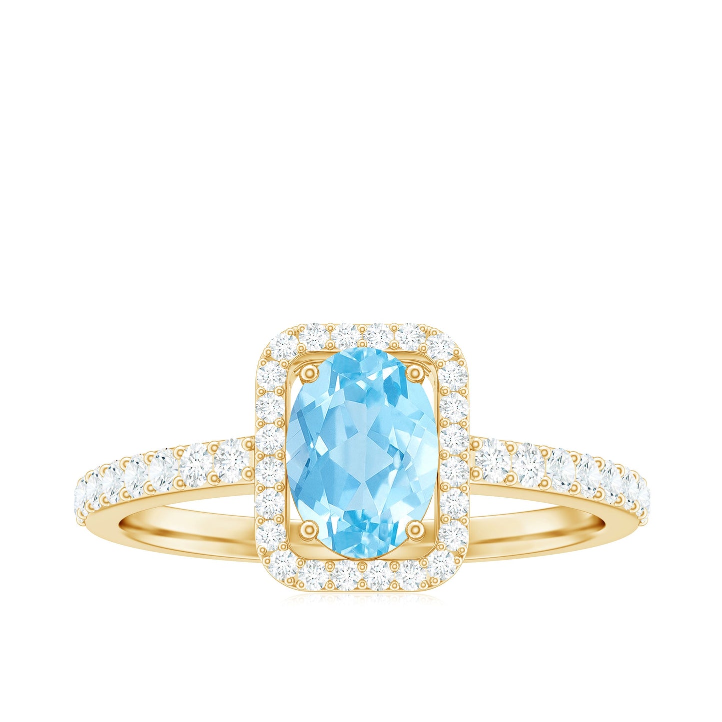 Certified Real Aquamarine Oval Engagement Ring with Diamond Halo