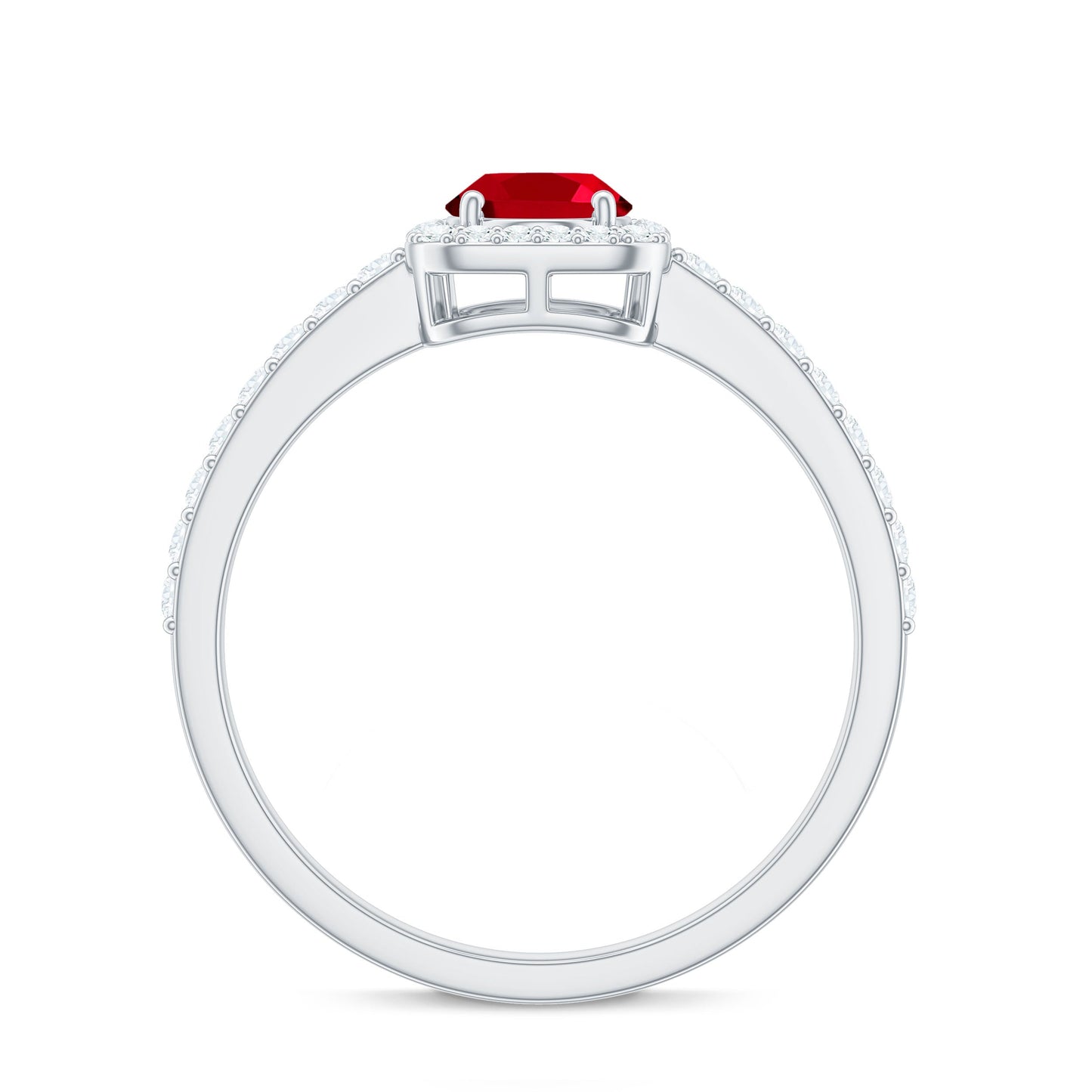 Oval Cut Lab Created Ruby and Diamond Halo Engagement Ring
