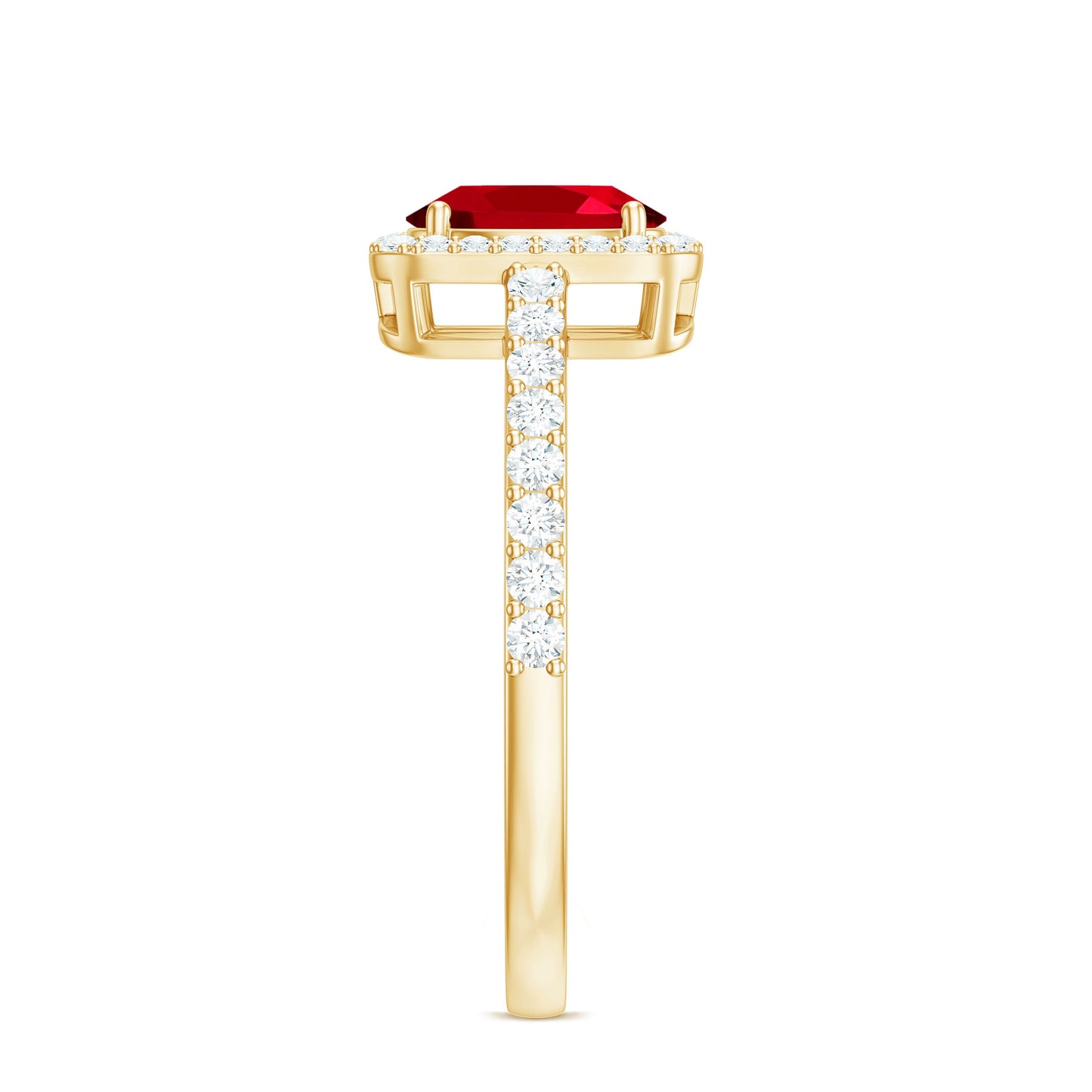 Oval Cut Lab Created Ruby and Diamond Halo Engagement Ring