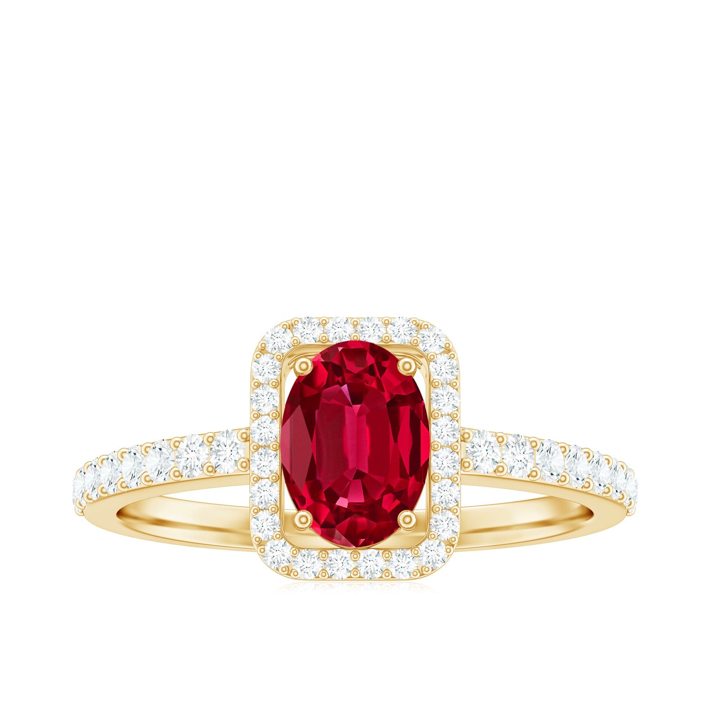 Oval Cut Lab Created Ruby and Diamond Halo Engagement Ring