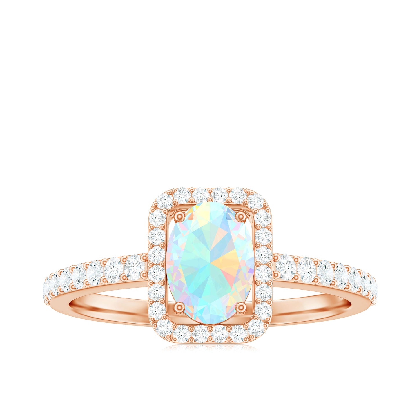 Classic Ethiopian Opal Oval Engagement Ring with Diamond Halo