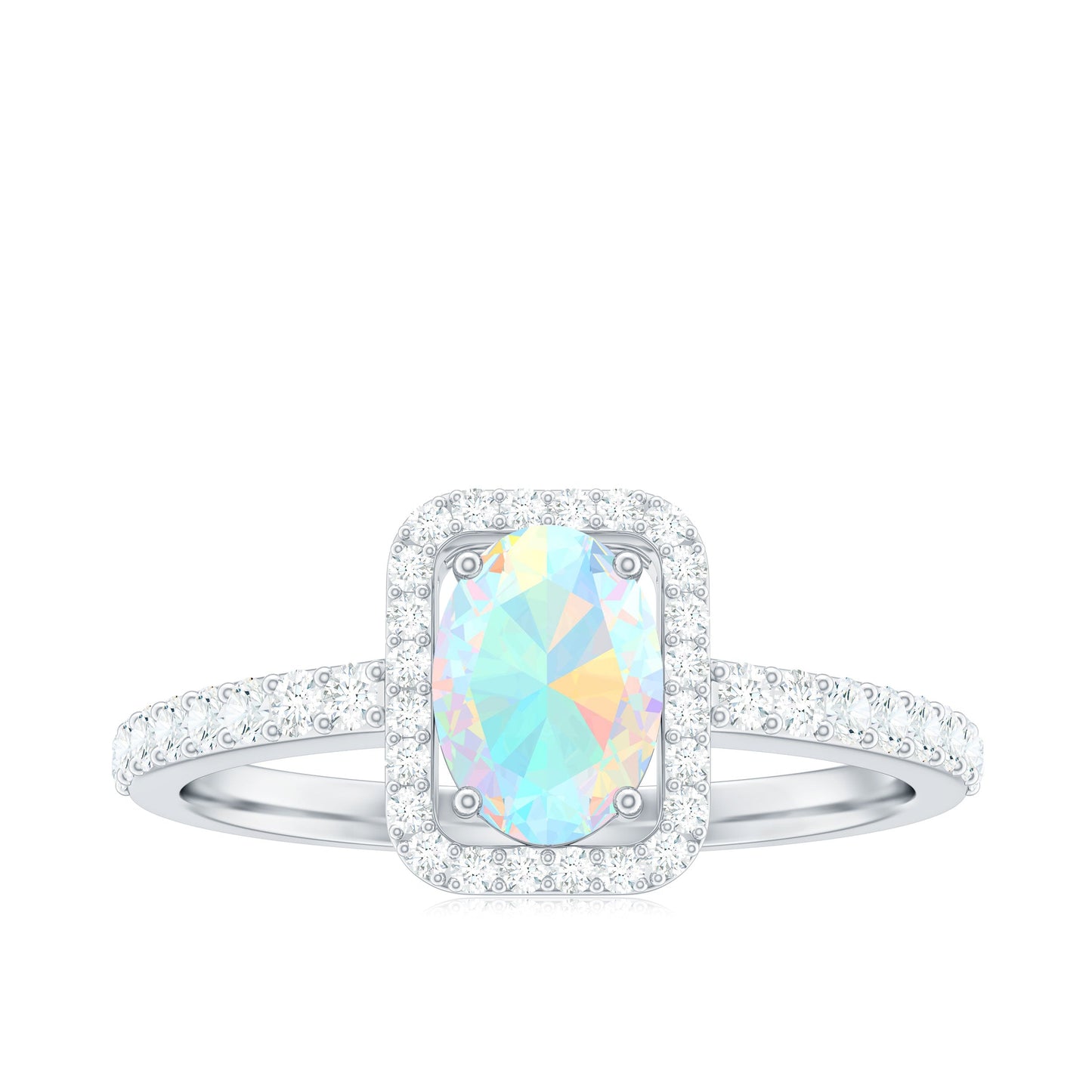 Classic Ethiopian Opal Oval Engagement Ring with Diamond Halo