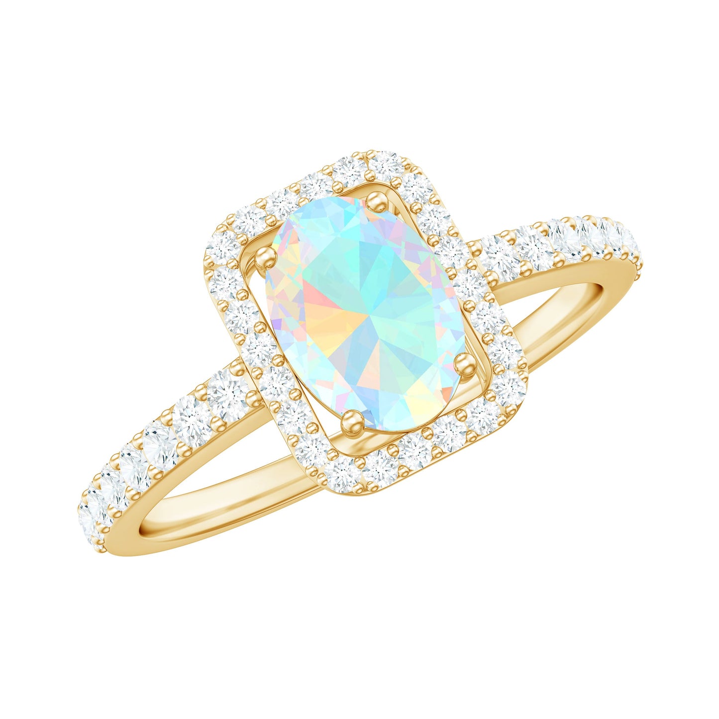 Classic Ethiopian Opal Oval Engagement Ring with Diamond Halo