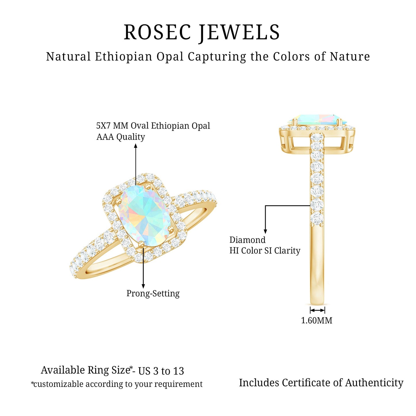 Classic Ethiopian Opal Oval Engagement Ring with Diamond Halo