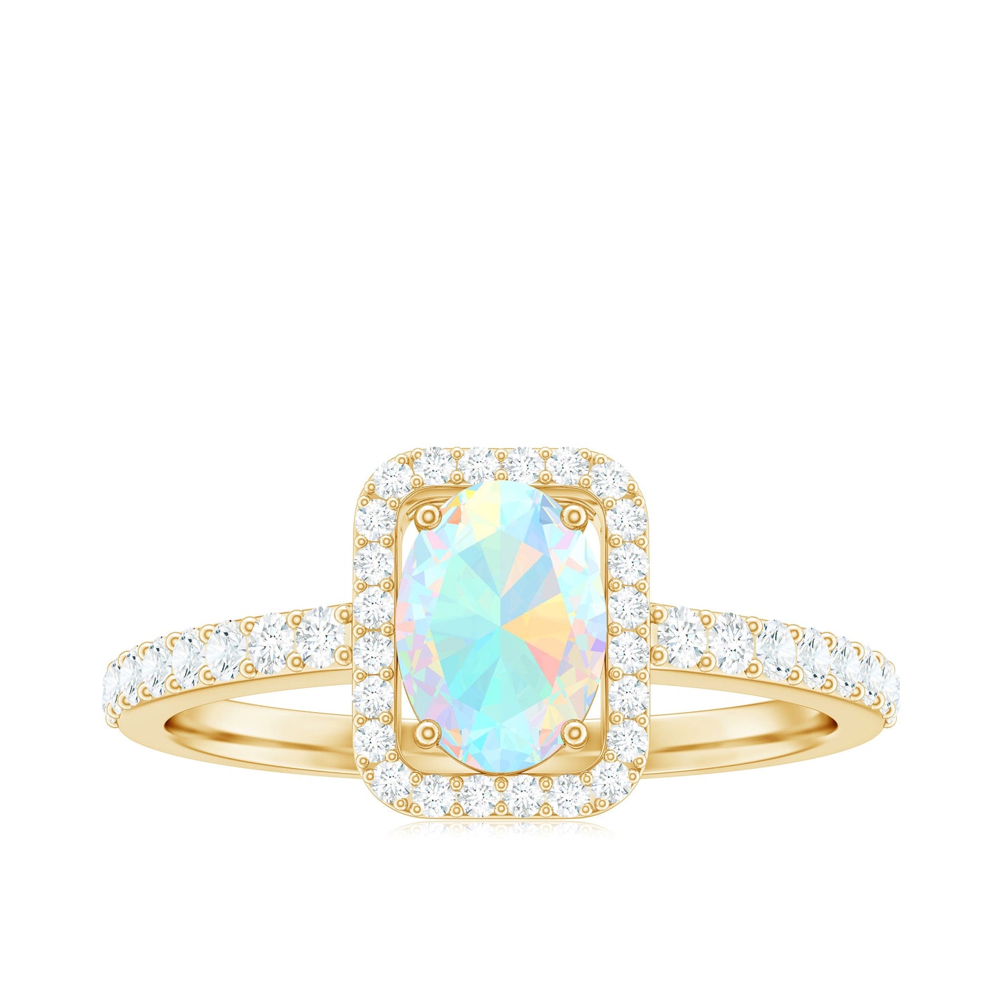 Classic Ethiopian Opal Oval Engagement Ring with Diamond Halo