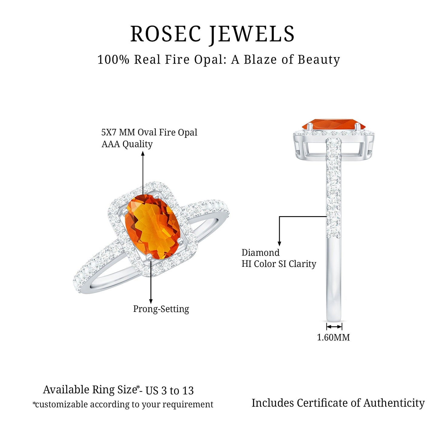 Oval Cut Fire Opal Engagement Ring with Diamond Halo