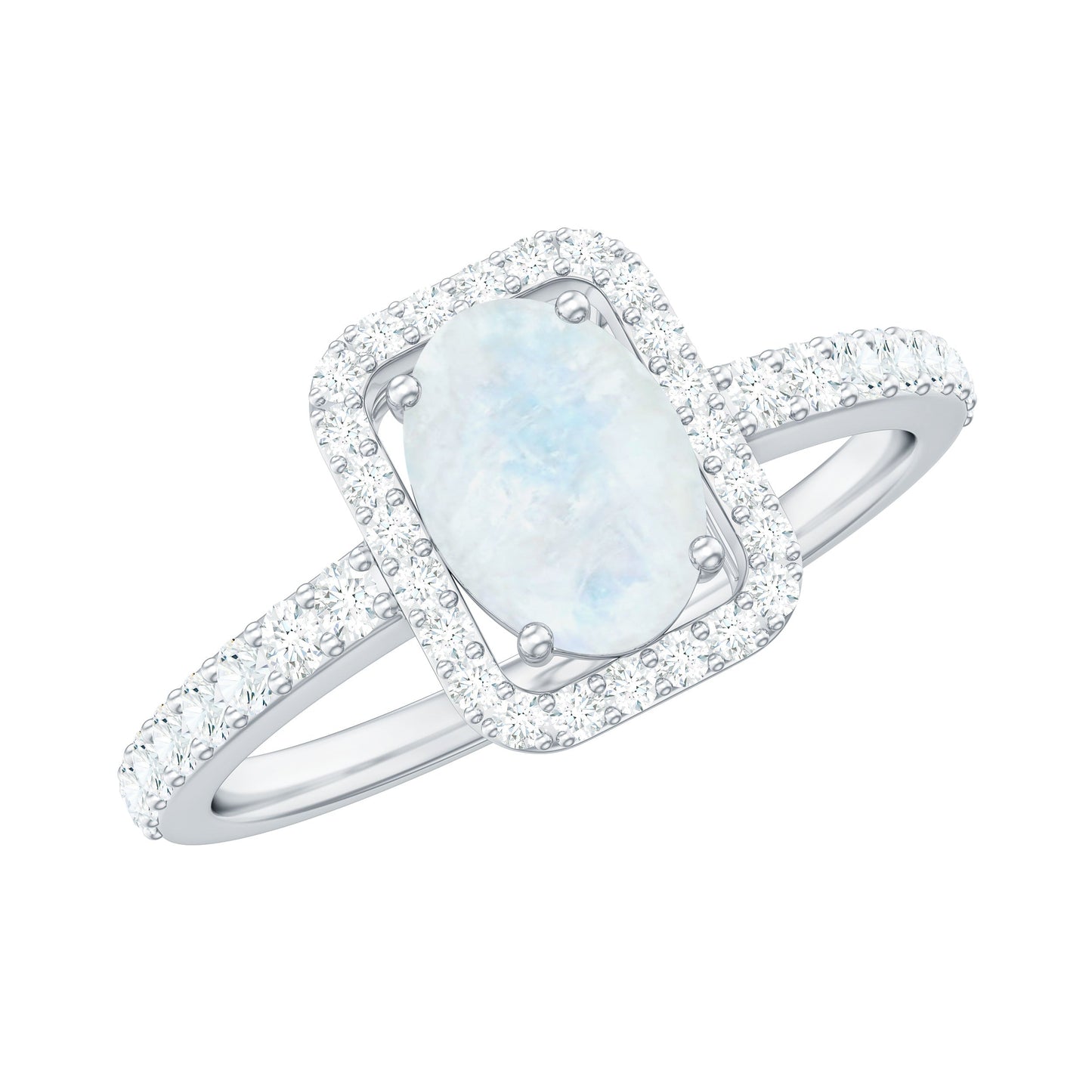 0.6 Carat Oval Cut Moonstone Ring with Diamond Halo