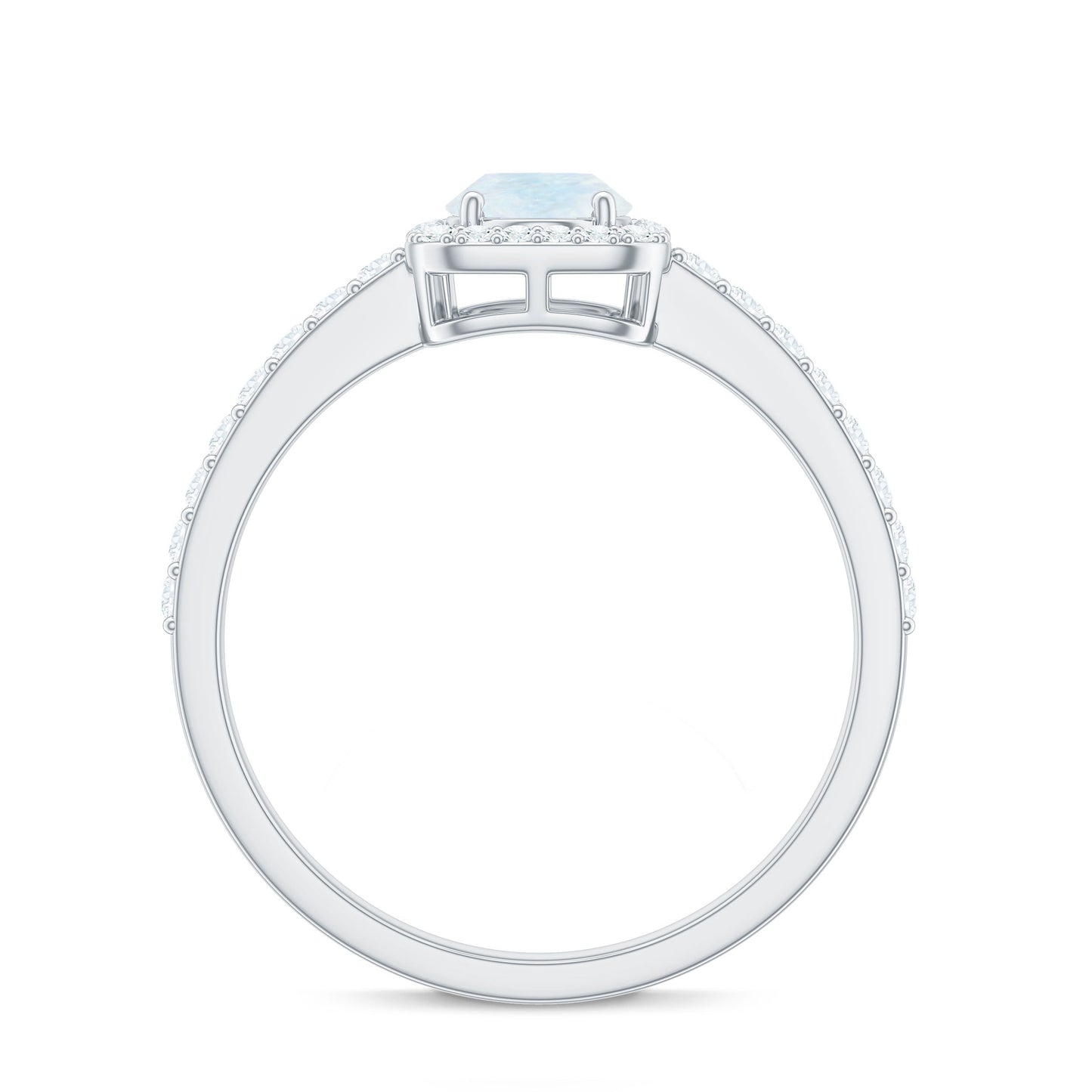 0.6 Carat Oval Cut Moonstone Ring with Diamond Halo