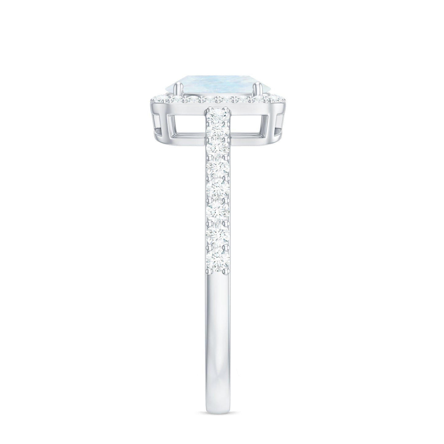 0.6 Carat Oval Cut Moonstone Ring with Diamond Halo
