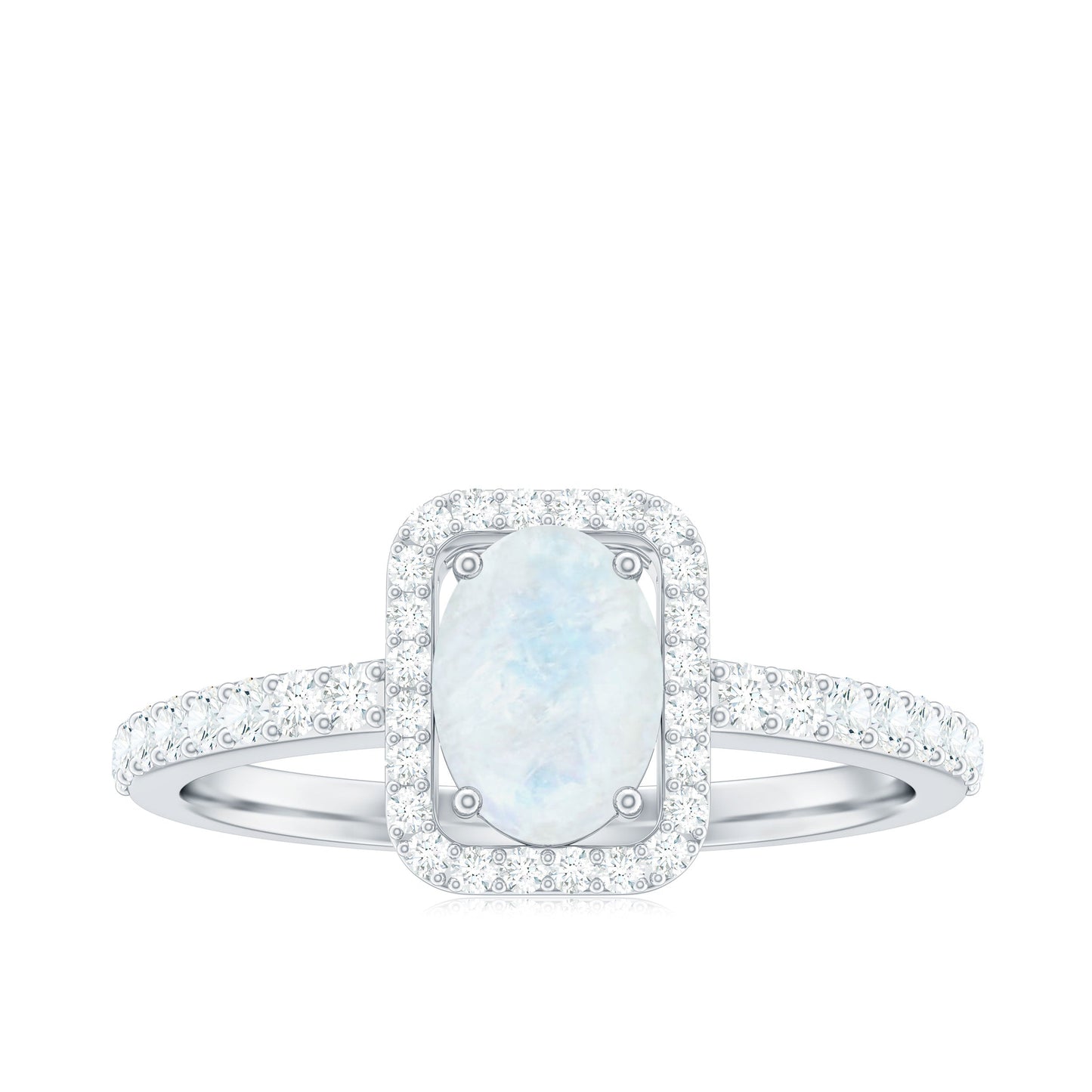 0.6 Carat Oval Cut Moonstone Ring with Diamond Halo