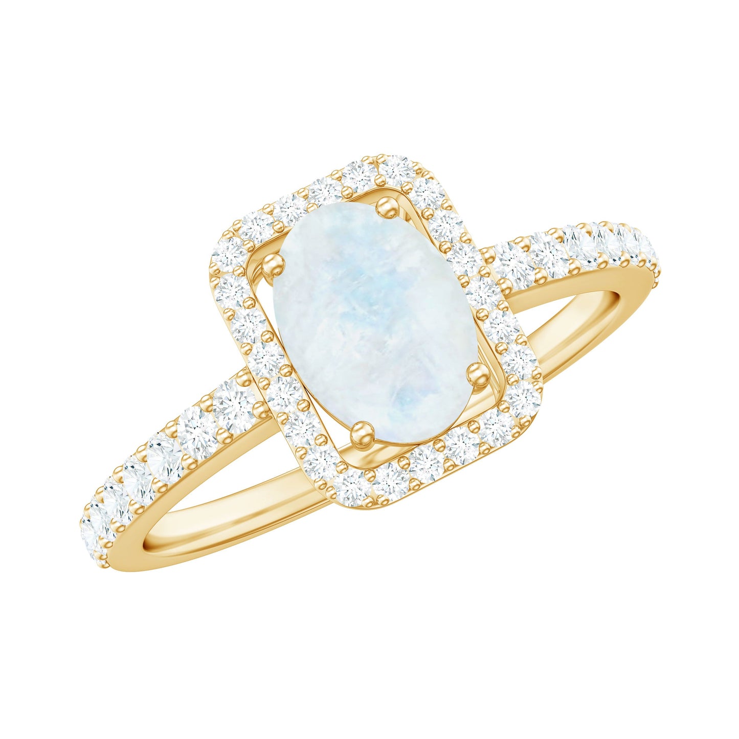0.6 Carat Oval Cut Moonstone Ring with Diamond Halo