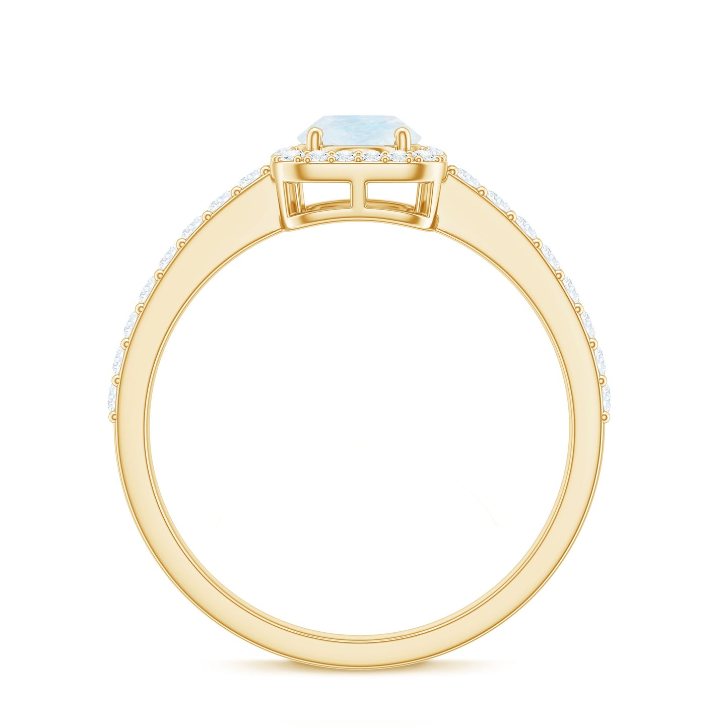 0.6 Carat Oval Cut Moonstone Ring with Diamond Halo